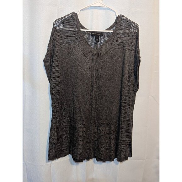 Lane Bryant Gray Sleeveless Sweater Open Knit Crochet Trim Size 14-16 - Picture 1 of 14